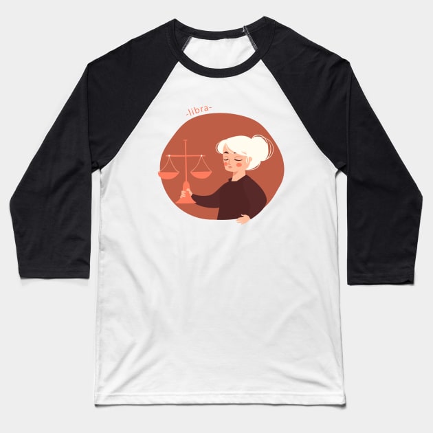 Zodiac Libra Baseball T-Shirt by Mako Design 
